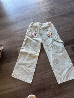 SHEIN Light Wash Wide Leg Carpenter Jeans with Back Patch Detail